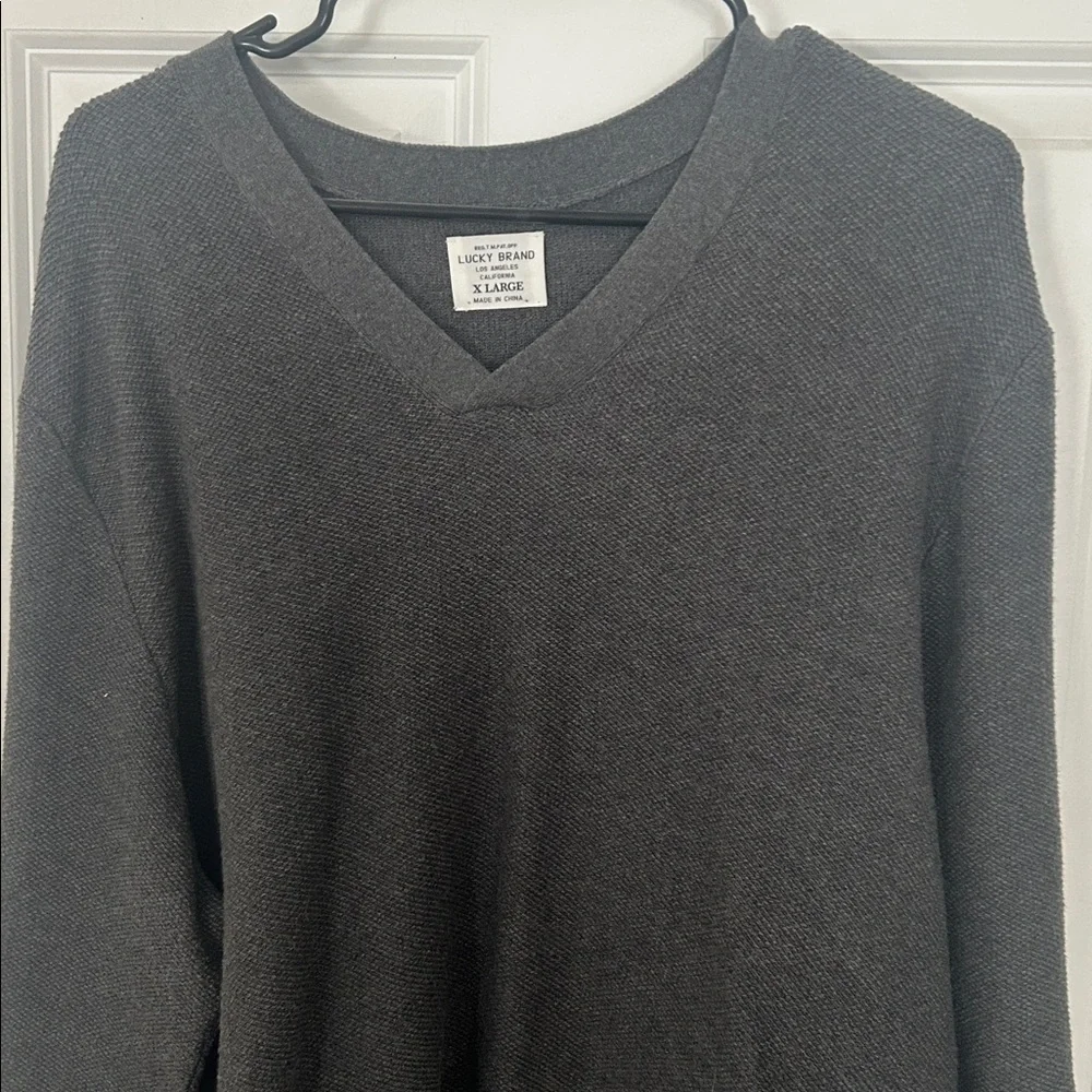 Lucky Brand Men's V-Neck Sweater - Dark Gray long knit shirt
